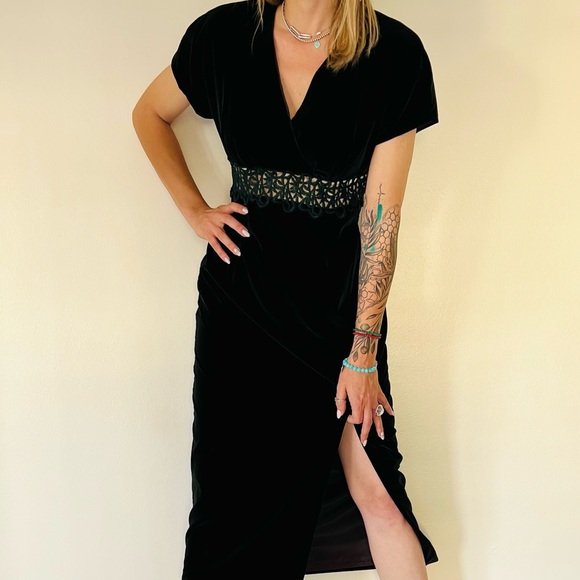 New vintage casual corner maxi velvet crochet dress front slit - Picture 5 of 10